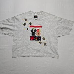 Vintage Art Cropped Shirt Bento Box Japenese Lunch Applique Graphic L Tee 90s